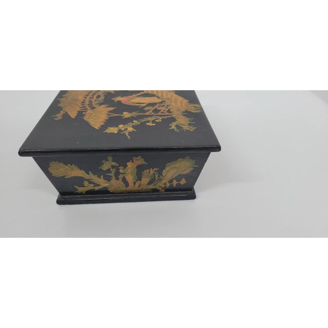Vintage Black Oriental Antique Asian Box Stash Decorative Table top Art Overall in good condition, finish has heavy...