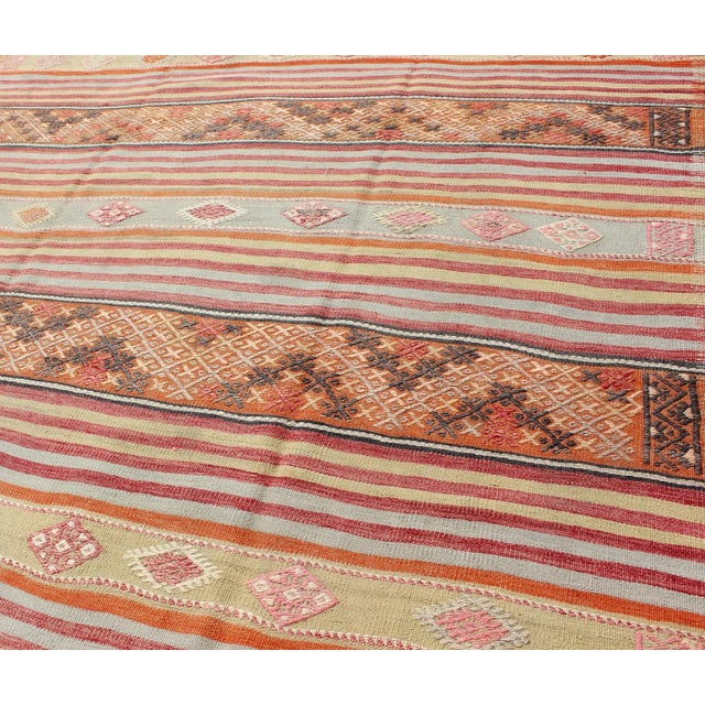 Textile Turkish Kilim Vintage Rug With Assorted Stripe Design in a Variety of Colors For Sale - Image 7 of 13