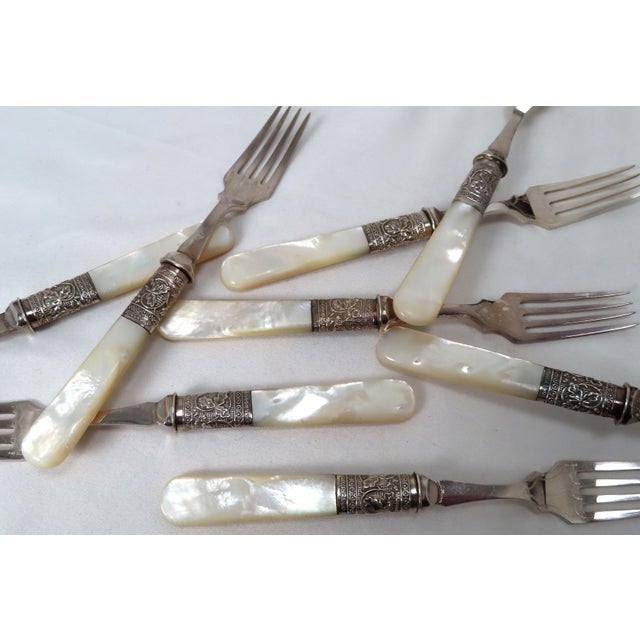 Antique Sheffield Silverplate & Mother of Pearl Fish Serving Cutlery