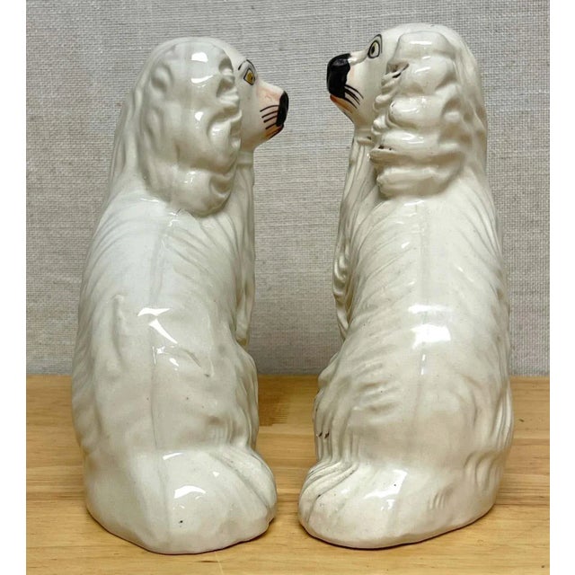 Mid 19th Century Diminutive Antique Staffordshire Black & White Seated Spaniels, C. 1860s - A Pair For Sale In West Palm - Image 6 of 12