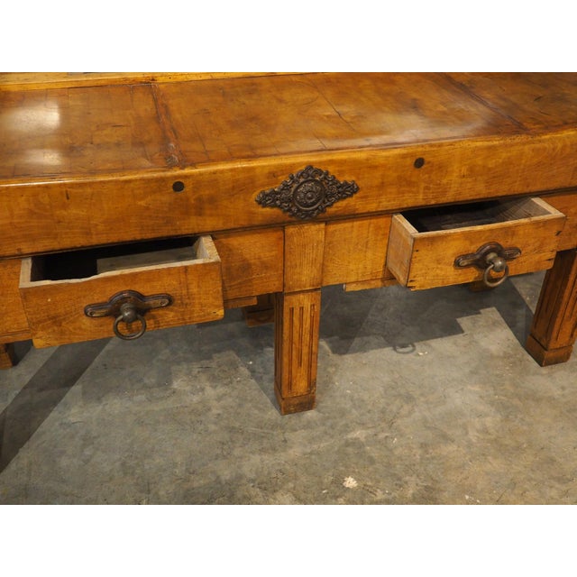Antique French Double Butcher Block Table With Iron Mounts, Circa 1920s For Sale - Image 15 of 18
