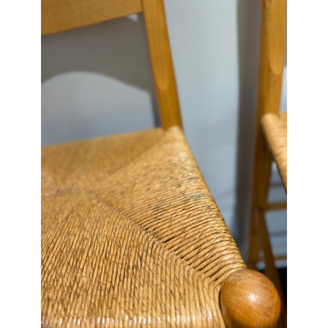 1970s Set of 3 Danish Modern Style Oak Counter Stools With Rush Seats For Sale - Image 15 of 15