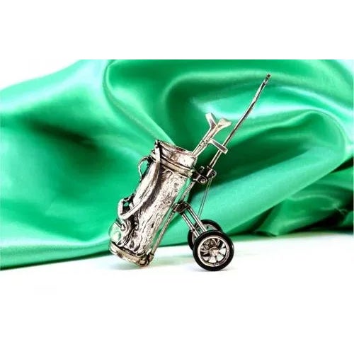 Perfect Silver Golf Cart with Three Clubs For Sale - Image 3 of 7