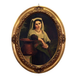 Tommaso Rivoli, Italian Woman at the Fountain, 1990s, Oil Painting on Canvas, Framed For Sale