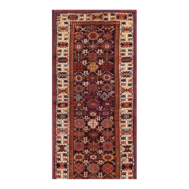 1880s Blue Navy Geometric Tribal Antique Nw Persian Rug 3'4" X 14'2" Knotted Wool Carpet For Sale