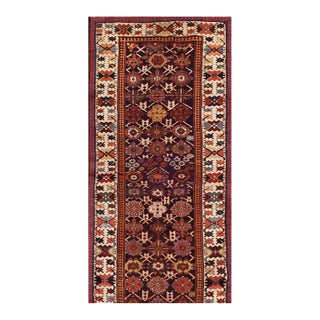 1880s Blue Navy Geometric Tribal Antique Nw Rug 3'4" X 14'2" Knotted Wool Carpet For Sale