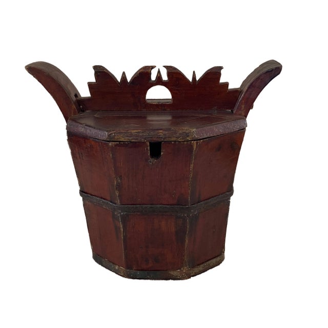 Wood Antique Chinoiserie Wood Rice Grain Bucket With Locking Handle For Sale - Image 7 of 7