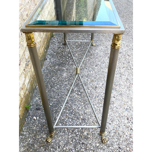 Mid 20th Century Jansen Style Console Table in Steel and Brass For Sale - Image 11 of 11