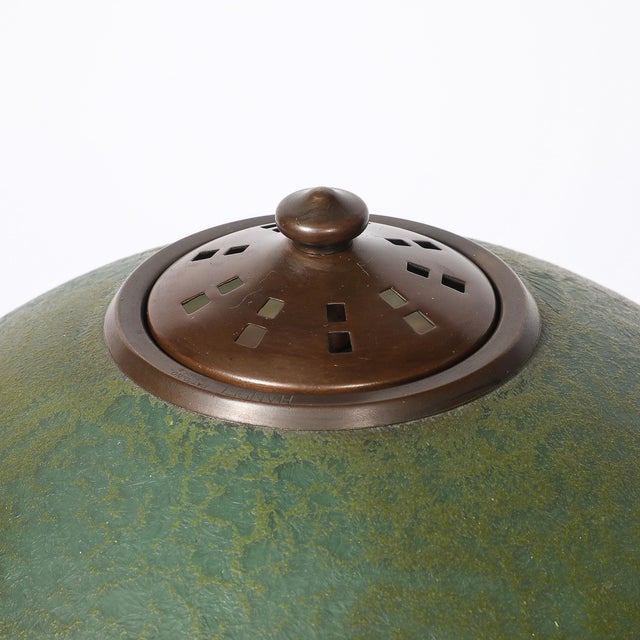 Bronze Acid Etched Table Lamp With Oil Rubbed Bronze Base Signed Handel For Sale - Image 8 of 18