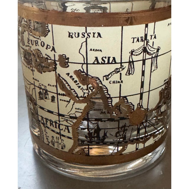 Transparent 1960s Cera 22k Gold Old World Map Lowball Glasses - Set of 6 For Sale - Image 8 of 11