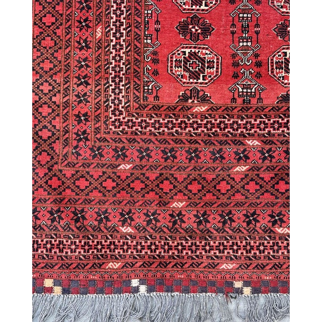Afghan Turkmen Tekke Bokhara Hand-Knotted Wool Rug, Red Gul, 9'2" X 6'6" For Sale - Image 4 of 13