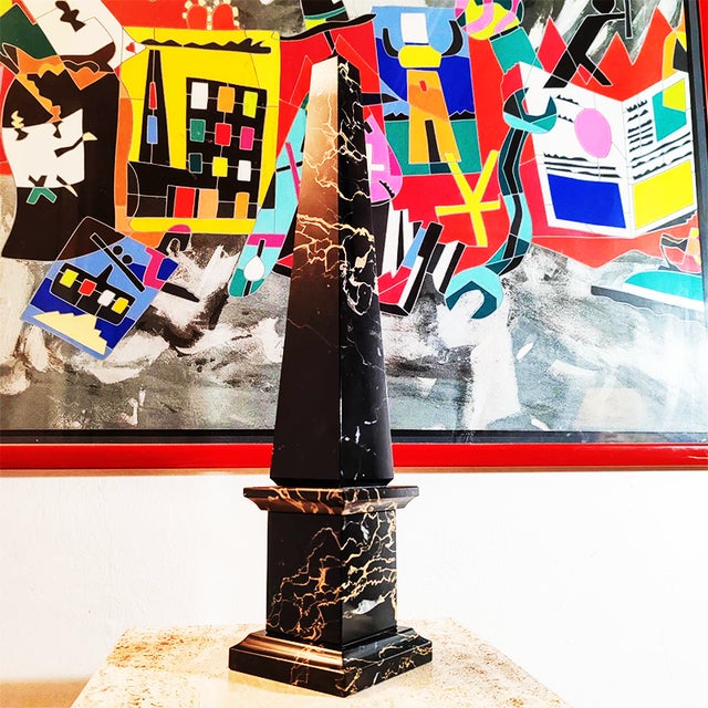 1970s Large Hand-Carved Obelisk in Black Marble of Portoro with Gold Color Veins, Italy, 1970s For Sale - Image 5 of 9