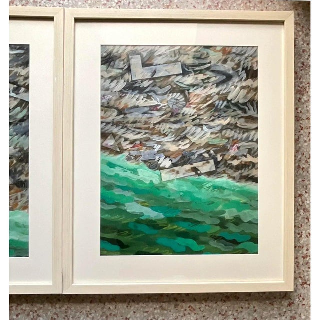 Vintage Abstract Expressionist Green Landscape Paintings, Pair For Sale - Image 12 of 13