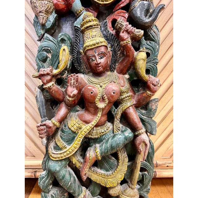 Mid 20th Century Asian Hand Carved and Painted 6' Wall Sculpture Panel Relief India Shiva For Sale - Image 5 of 9