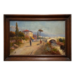 Italian Countryside Road Scene, Signed Pietro Toretti, Early 20th Century For Sale