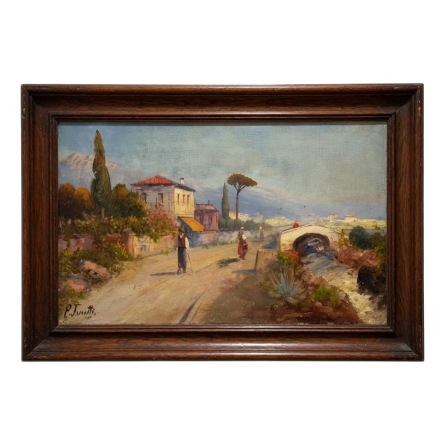 Italian Countryside Road Scene, Signed Pietro Toretti, Early 20th Century For Sale