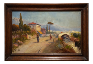 Italian Countryside Road Scene, Signed Pietro Toretti, Early 20th Century