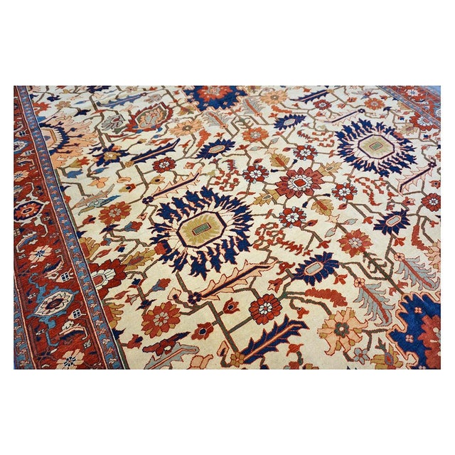 Persian Serapi 7x11 Ivory, Rust, & Blue Recreation Handmade Area Rug #1141228 For Sale - Image 11 of 12