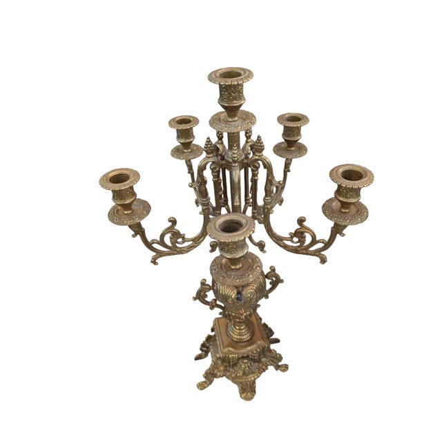 Antique Italian Brass Mantle Clock and Double Candelabra Set - 3 Pieces For Sale - Image 11 of 12