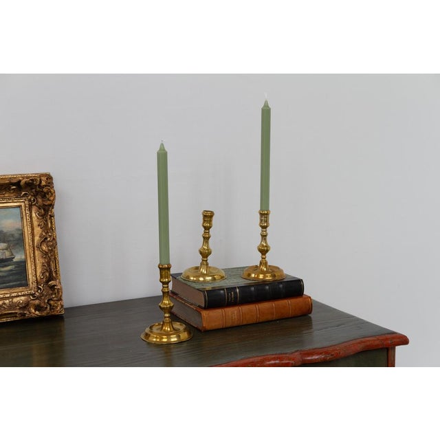 Antique Danish Brass Candlesticks from Næstved, Set of 3, 1780s For Sale - Image 9 of 17