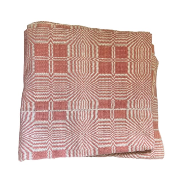 Mid 19th Century Antique Early American C. 1840 Orange and White Woven Jacquard Blanket Coverlet For Sale - Image 5 of 6