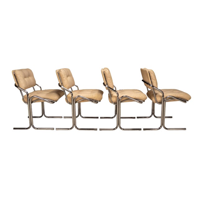 Set of four Attributed to Jerry Johnson cantilever chairs in polished chrome, 1970s. Clean, balanced lines that add some...