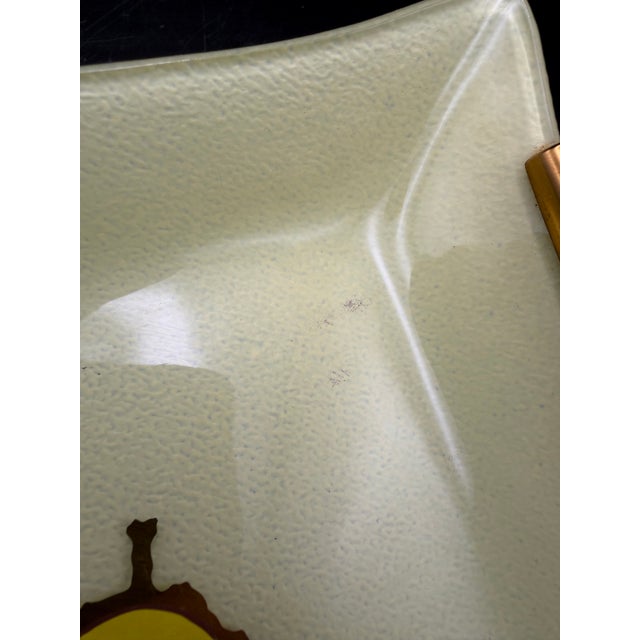 Yellow Vintage Georges Briard MCM Yellow Pear Fruit Curved Glass Tray With Wood Handles – Signed For Sale - Image 8 of 10