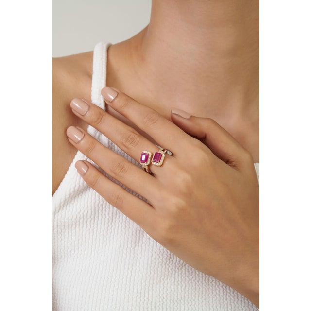 VRJewels 3.16 Ct Mozambique Ruby Diamond Bypass Ring Size 4 in 14k Gold For Sale - Image 11 of 16