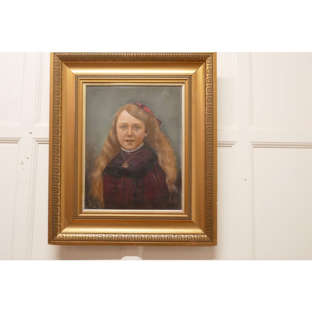 Gold Portrait of a Young Girl, 1870, Oil on Canvas, Framed For Sale - Image 8 of 9