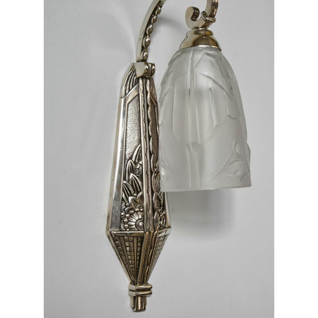 Art Deco A Pair of French Art Deco Wall Sconces by Leon Hugue 1920s France For Sale - Image 3 of 8