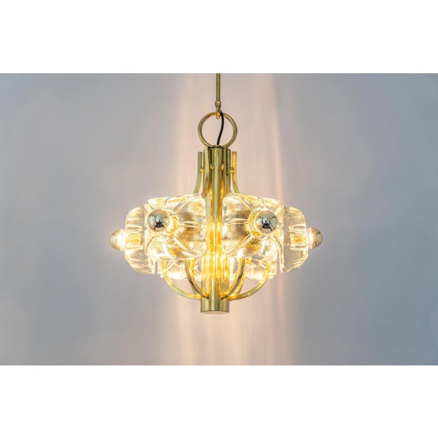 Gold Large Brass and Crystal Glass Pendant by Sische, Germany, 1970s For Sale - Image 8 of 11