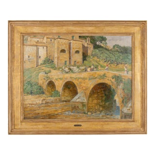 Painting of Bridge Over Aniene River, Vicovaro Italy For Sale