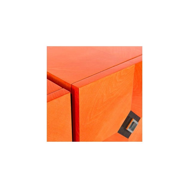 Two-Drawer Diamond Chest of Drawers in Orange-Stained Pear Wood from Aymeric Lefort For Sale - Image 6 of 9