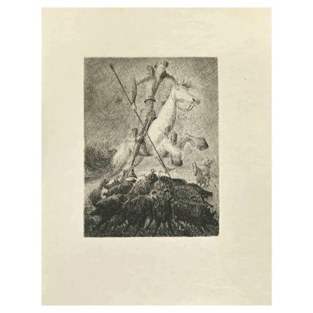 Wladyslaw Jahl, Don Quixote Galloping, Etching, 1951 For Sale