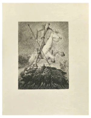 Wladyslaw Jahl, Don Quixote Galloping, Etching, 1951