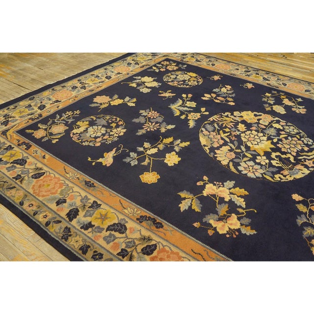1920s 1920s Navy Floral Deco Antique Chinese Peking Handknotted Wool Rug 9' 7" X 13' For Sale - Image 5 of 8