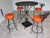 Vintage Spanish Revival Wrought Iron Swivel Bar Stool Set With Matching Mesh Bar Table & Heavy Umbrella Stand – Mid-Century, Orange Vinyl For Sale - Image 9 of 12