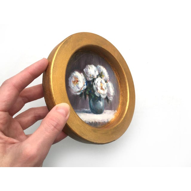 2020s Framed Original Floral White Peonies Painting Round Wall Decor by Valeriya Serova For Sale - Image 5 of 9