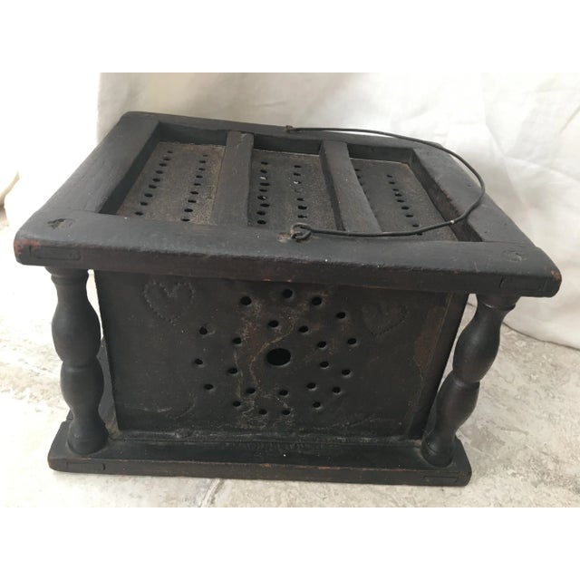 Black Antique 19th Century Wood and Punched Tin Foot Warmer For Sale - Image 8 of 12