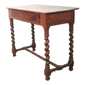 English Oak Barley Twist Tavern Table With Drawer, 18th Century