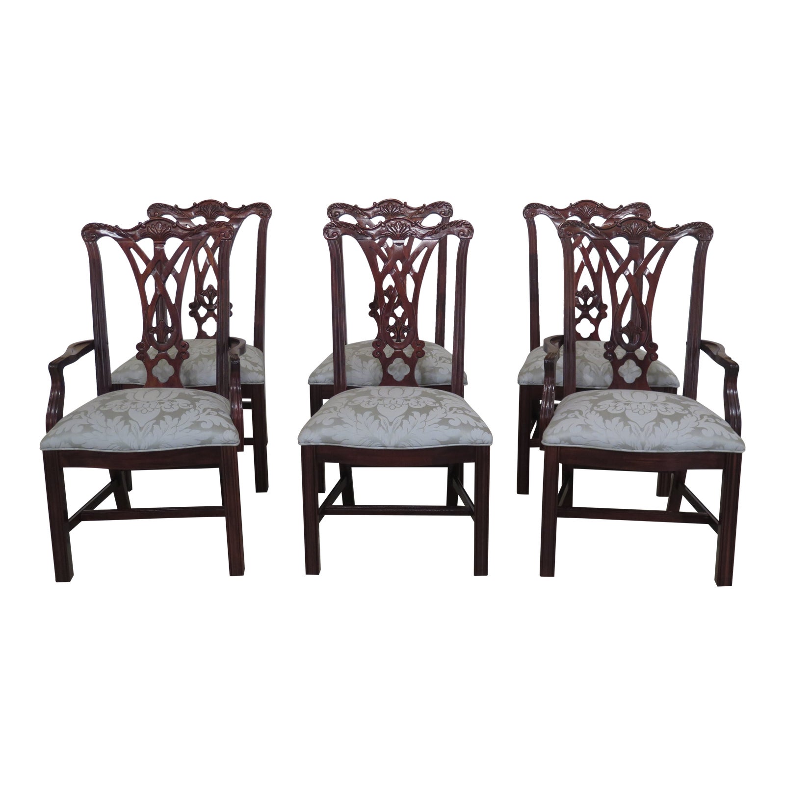 1990s Vintage Thomasville Chippendale Style Mahogany Dining Room Chairs