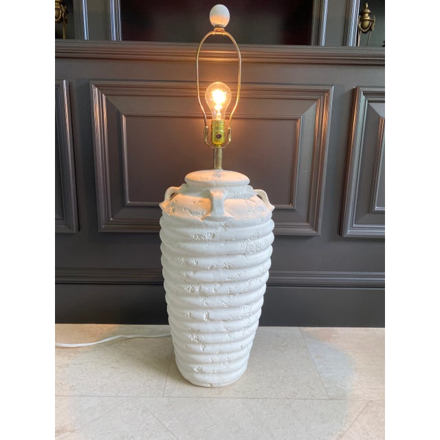 Vintage Extra Large Plaster Fluted Table Lamp With Four Loop Handles For Sale In Los Angeles - Image 6 of 12
