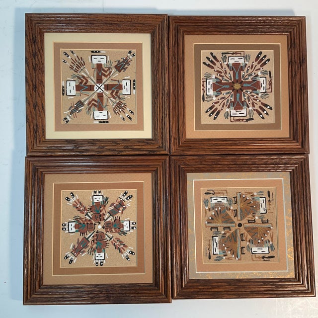 Mid 20th Century Navajo Sand Painting Art Set Framed Matted 7” Each Set of 4 For Sale - Image 14 of 14