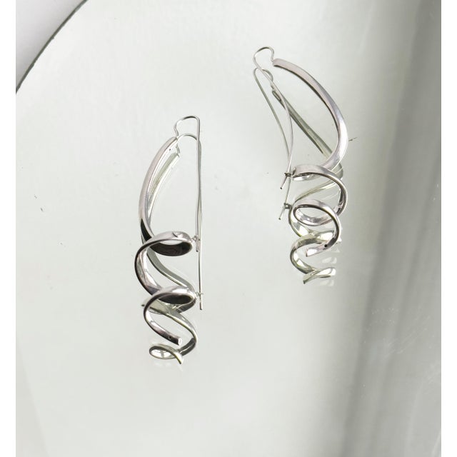 Vintage Mid-Century Modern Pitti E Sisi Sterling Silver Threader Earrings, Arezzo Italy, A Pair For Sale In New York - Image 6 of 12