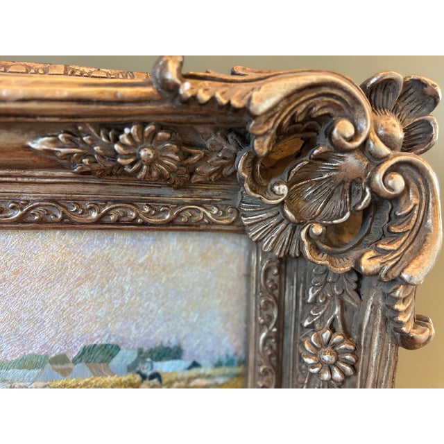 Textile Millet's "The Gleaners" in Hand-Embroidered Silk, Large Baroque Silver Frame For Sale - Image 7 of 7