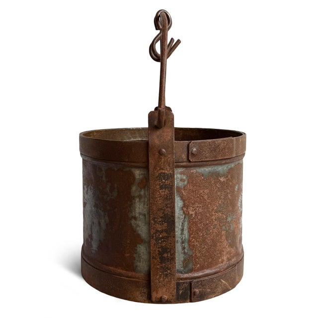 Early 20th Century Large Antique Iron Bucket W/Handle For Sale - Image 5 of 8