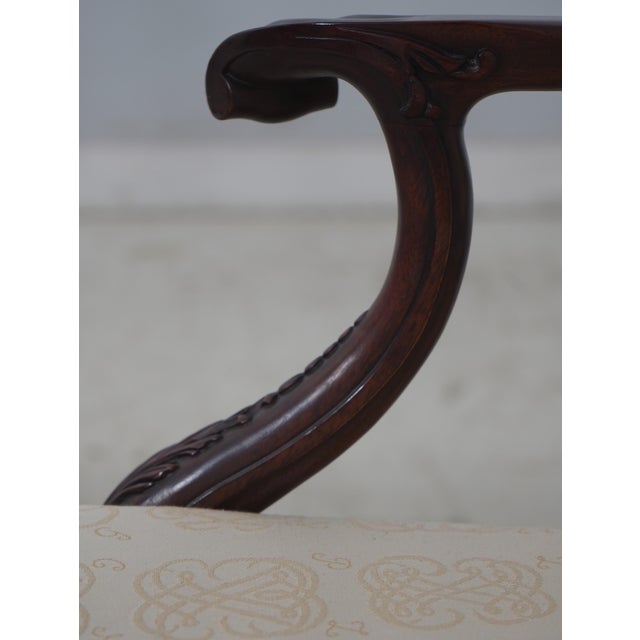 Wood Pair of Henkel Harris Mahogany Upholstered High Back Host Armchairs For Sale - Image 7 of 18