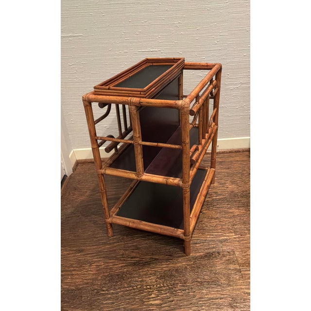 Vintage Faux Bamboo Bar Cart/Magazine Rack With Ebonized Wood Shelves For Sale - Image 13 of 13