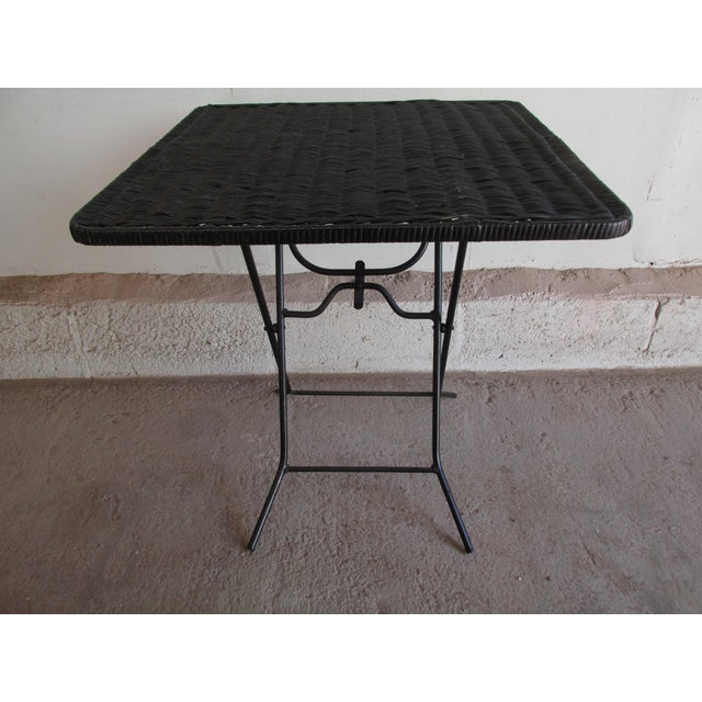 Vintage 1960s Italian painted steel and wicker folding side / tray table. Very nicely constructed with heavy gauge steel....