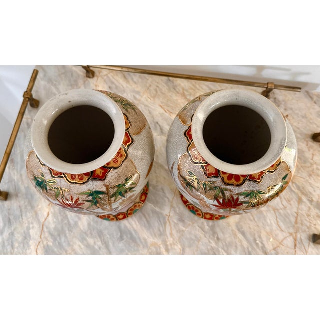 Red Large Chinoiserie Vases With Cranes and Flowers - A Pair For Sale - Image 8 of 8